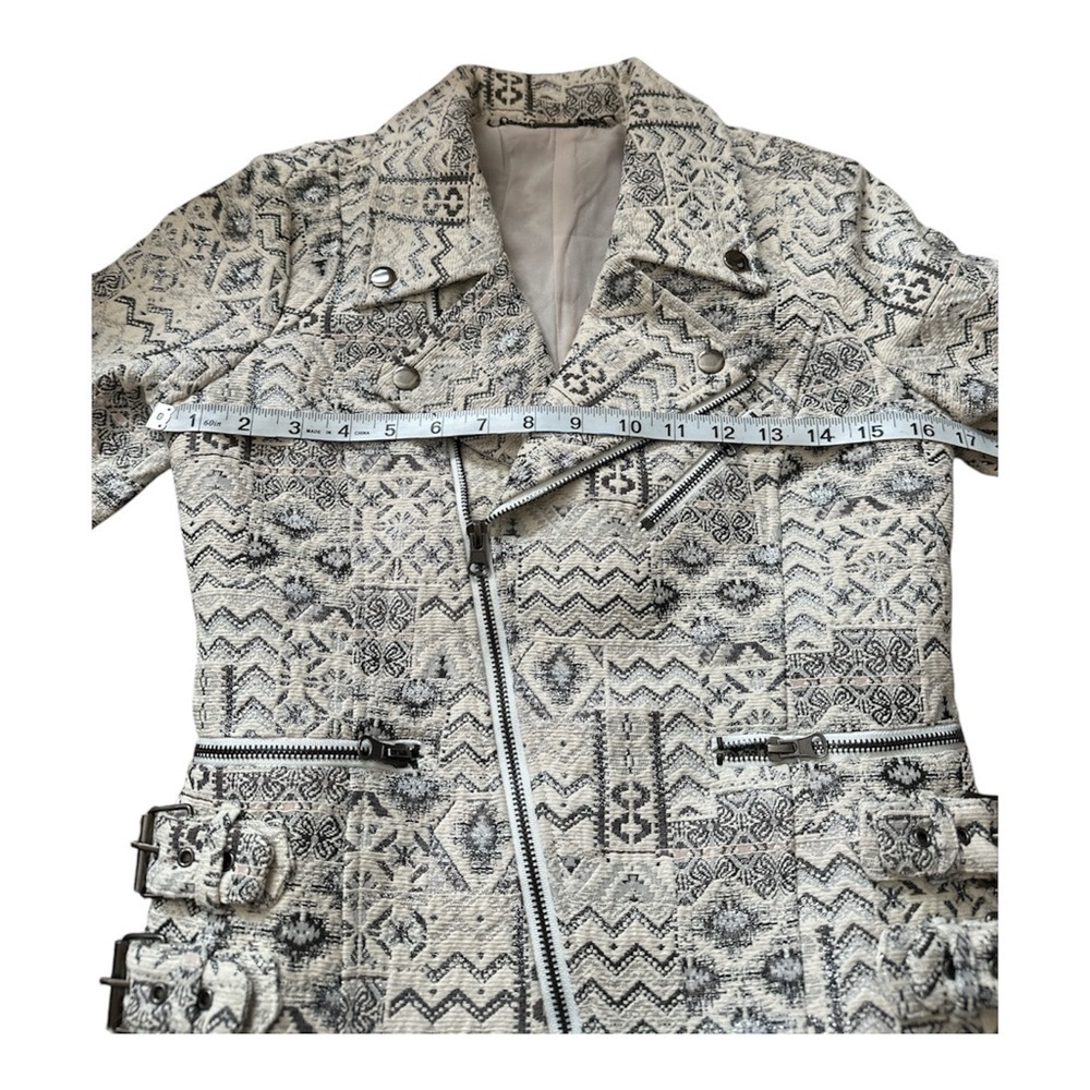 Capulet Metallic Silver Print Ivory Motorcycle Jacket size Small - Picture 4 of 6